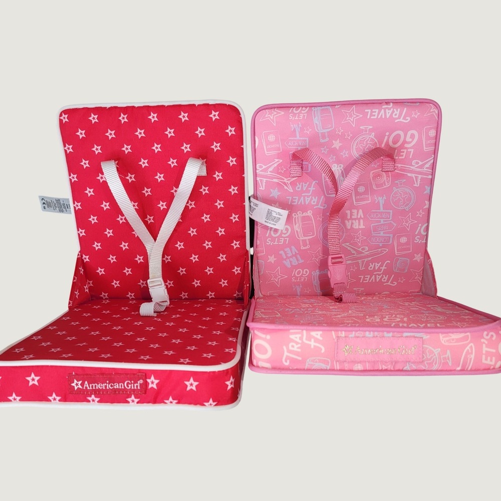 American Girl Doll Travel Booster Seat Lot of 2 Red Star Pink Lets Go